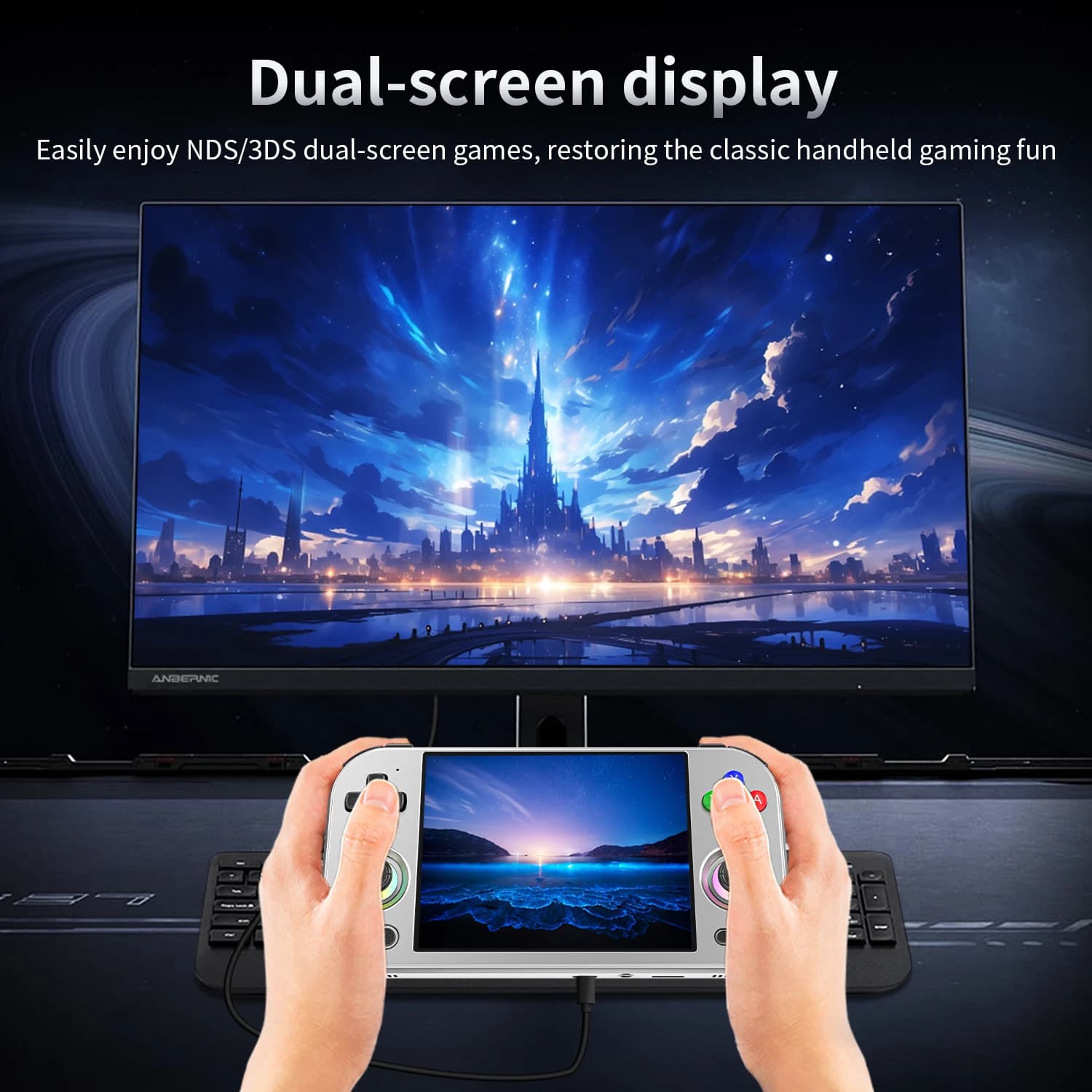 Console de jeu rétro portable ANBERNIC RG477M, écran LTPS 4,7 pouces, lecteur de jeux 64 bits, Dimen