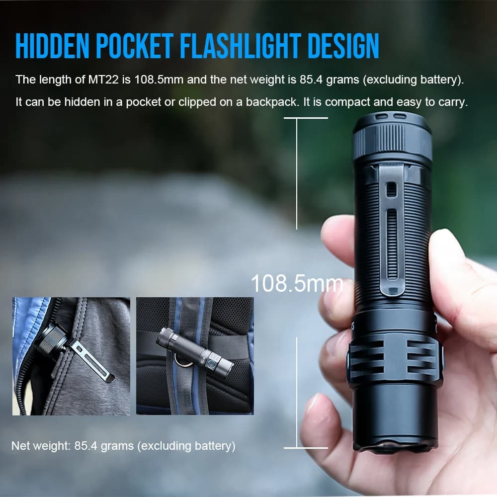 Trustfire MT22 lampe de poche LED EDC Rechargeable 2250 Lumen puissante Type C torche de chargement 