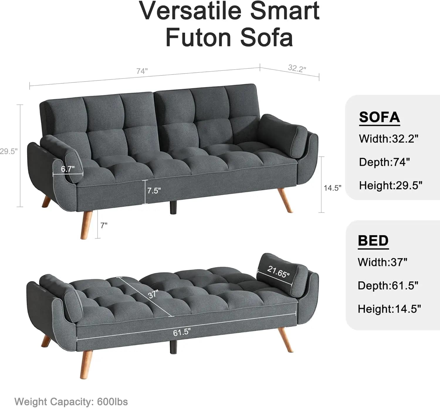 Canapé futon pour petits espaces et appartements, canapé-lit convertible moderne et confortable 2-en