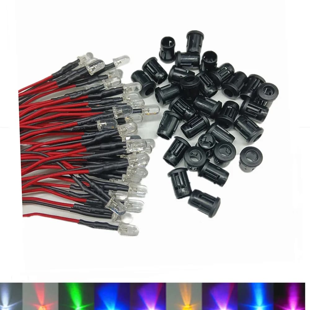 Diodes LED transparentes DC3V 5V 12V 24V 3MM 5MM 10MM pour pré-câble rouge/vert/bleu/jaune/UV/Orange
