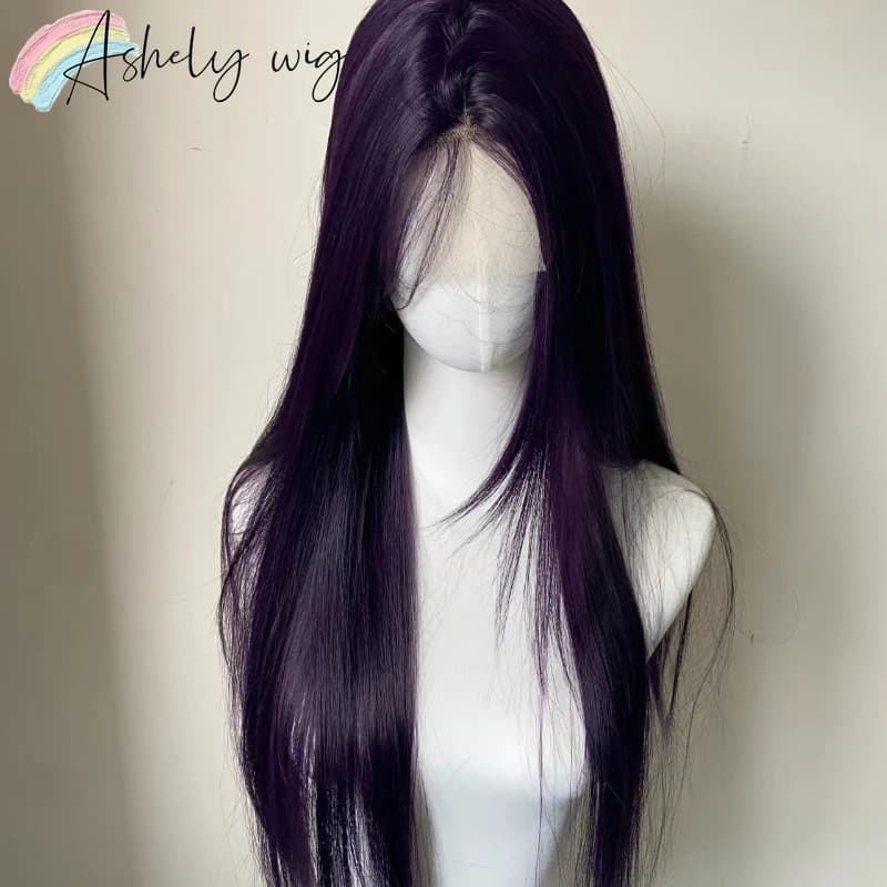 Perruque Lace Front Wig synthétique violette foncée 13x4, perruque longue et lisse pour femmes, usag