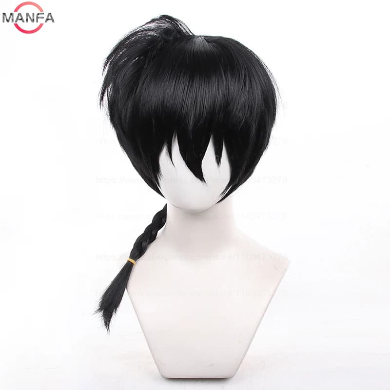Haute qualité nouveau Anime Ranma 1/2 Ranma Cosplay perruque Ranma noir Rose rouge tressé Halloween 