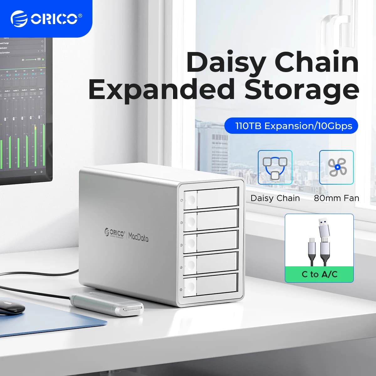 ORICO-Daisy Chain type-c 10Gbps HDD Station d'accueil prise en charge de la puissance RAID 150W pour