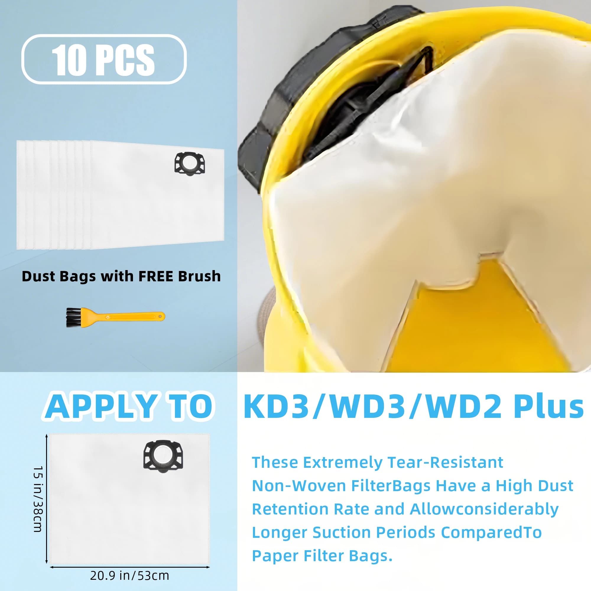 Sacs d'aspirateur compatibles avec Kärcher 2.863 – 14.0, sacs filtrants en polaire KFI 357, sacs de 