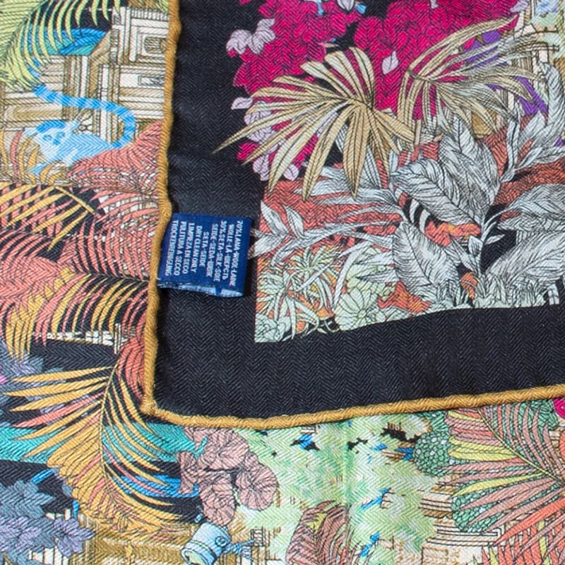 Écharpe en soie 30% et laine 70% pour femme, imprimé jungle tropicale, 65 cm carré, douce, chaude, l