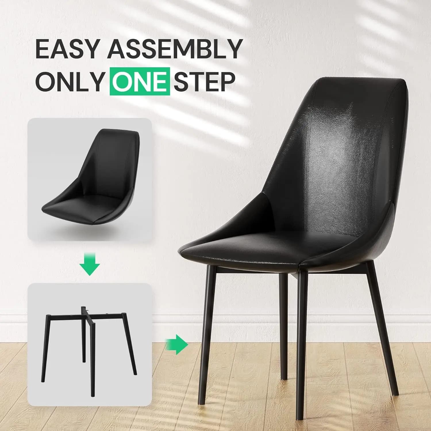 Chaises de Salle à Manger Modernes Urbaines en Cuir Noir, Pieds Métalliques, pour Cuisine, Salon, Ch
