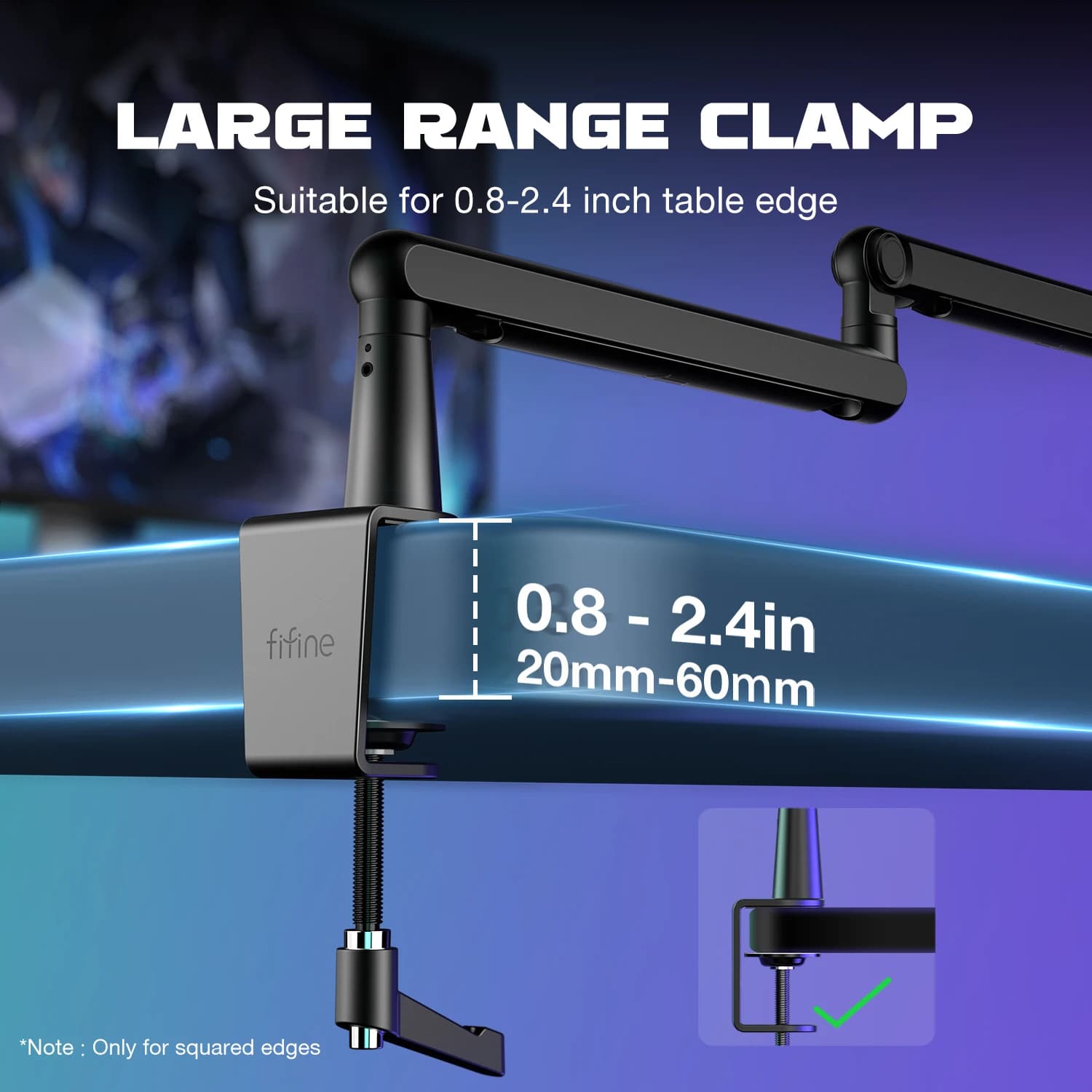 FIFINE-Microphone HONArm Ampligame, Bras de micro à profil bas réglable avec pince de montage de bur