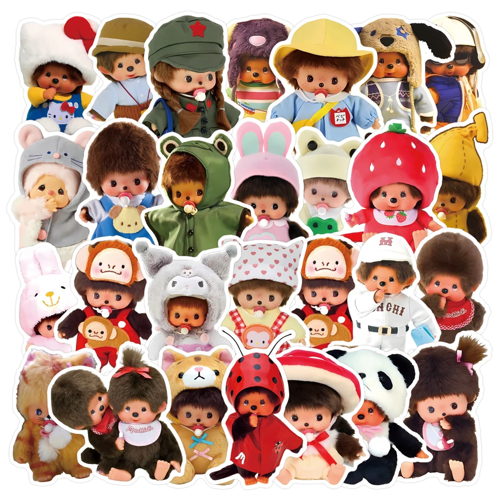 Autocollants imperméables Monchhichi, 34 pièces, grande taille, amusants et durables, pour l'artisan