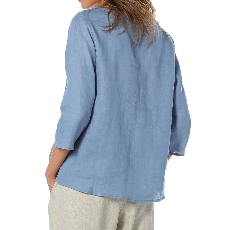 T-shirt Oversize 100% Lin Décontracté Asymétrique Blouses Femme Tendance 2026 Harajuku Basique Haut 