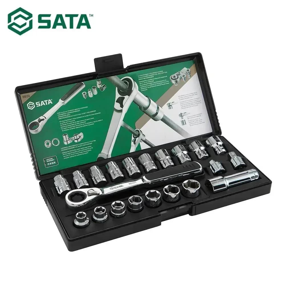 SATA, 21 pièces Jeu de cliquet traversant série Dr. Pass-Thru, douille traversant, 3/8 ", 7/16", 1/2