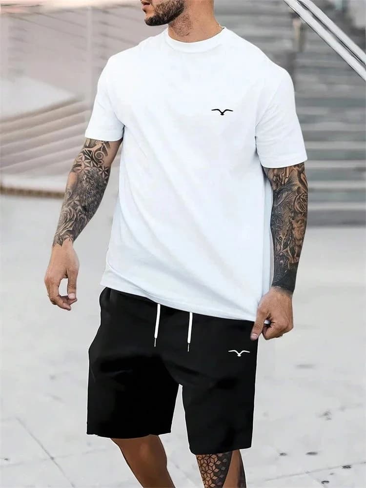 T-shirt à manches courtes et col rond pour homme, short à cordon de serrage, respirant, à séchage ra