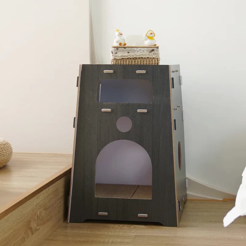 Maison pour chat pliable portative en bois massif pour une utilisation intérieure et extérieure