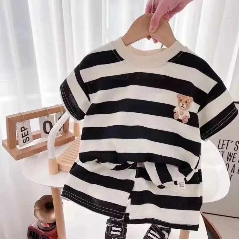 Ensembles d'été pour enfants, T-shirt rayé à manches courtes + Short pour garçons et filles, survête