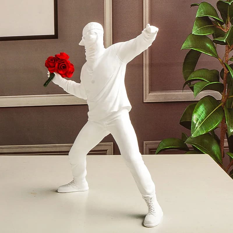 Statues en résine, Sculptures, lanceur de fleurs Banksy, bombardier, accessoires de décoration pour 