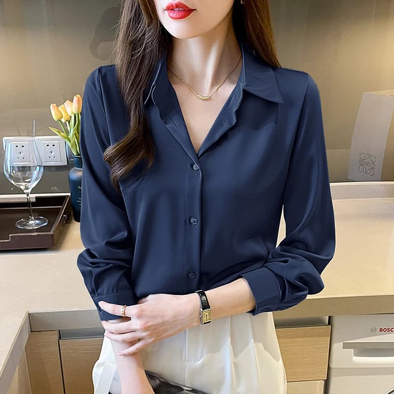 Chemise en Satin à Manches sulfpour Femme, Élégante, Couleur Unie, Mode Décontractée, Nouvelle Colle
