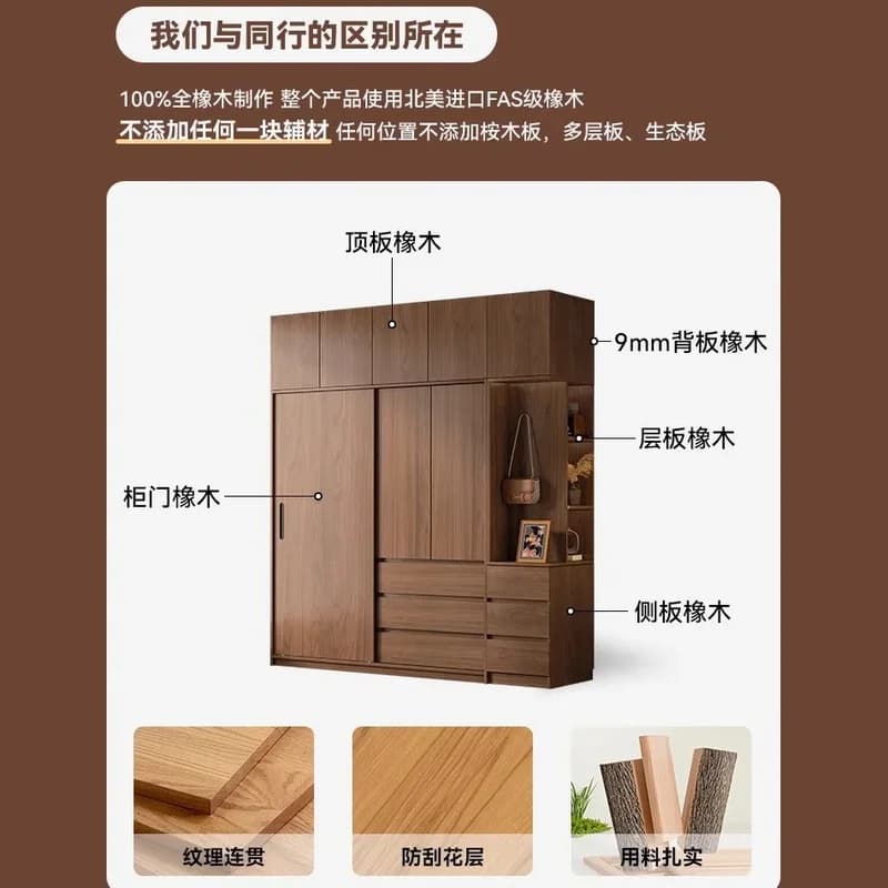 Armoire moderne coulissante en bois massif, finition noyer naturel, pour placards d'assemblage de ch