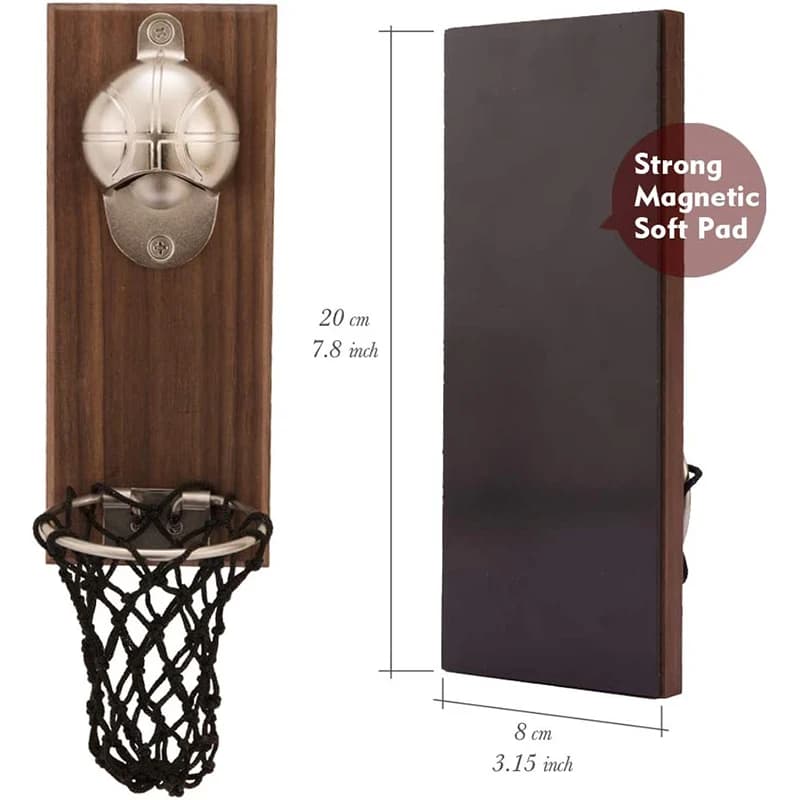 LMETJMA ouvre-bouteille de basket-ball magnétique ouvre-bouteille de bière mural en bois avec receve