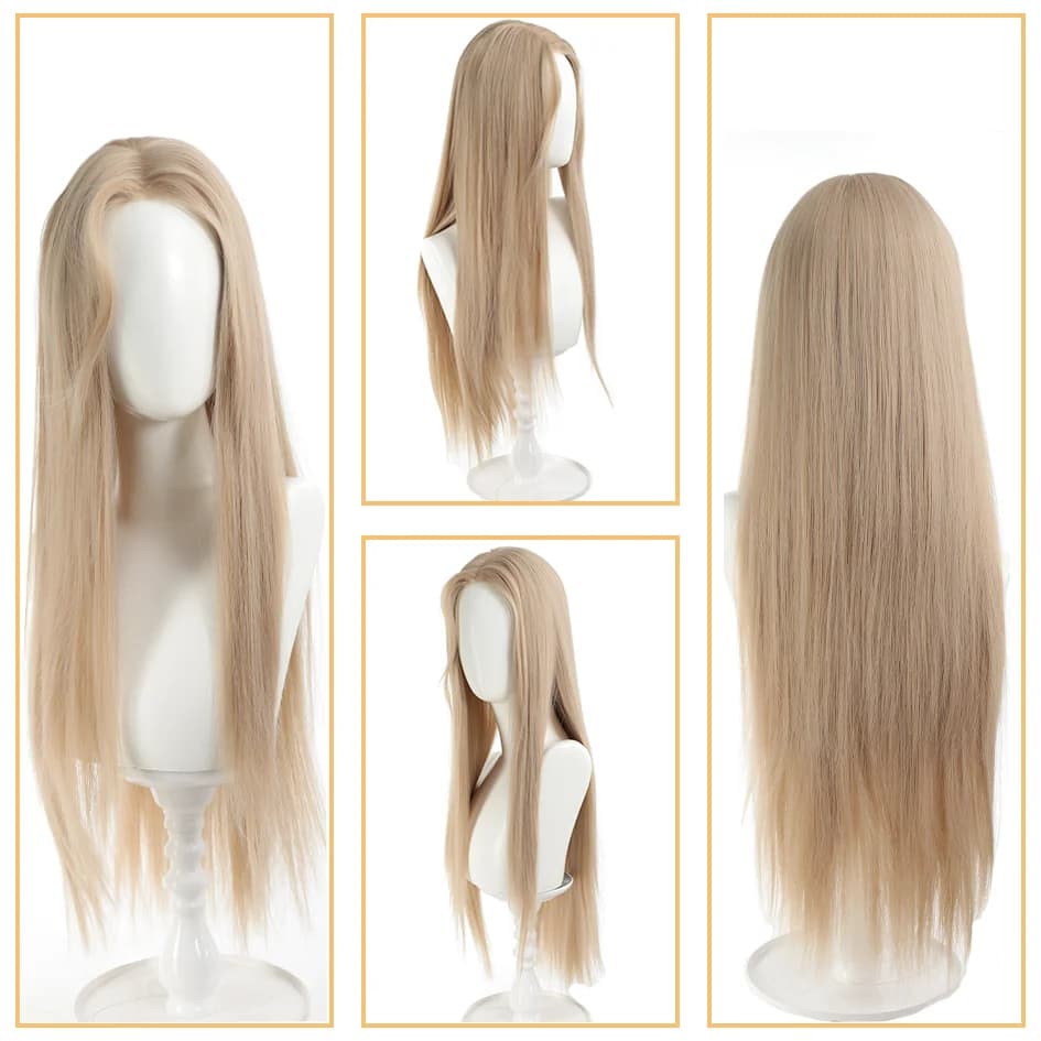 Cheveux longs et raides en lin ultraviolet synthétique avec THES, extensions de queue de cheval bouc