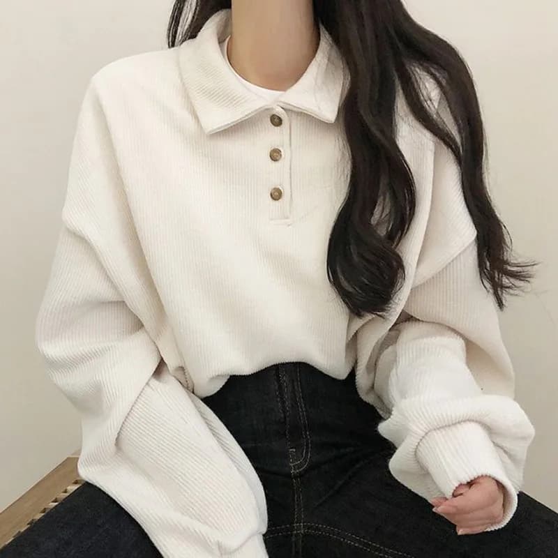 Printemps été automne décontracté Polo T-Shirt femme pull mode femmes Blouse Simple Style Preppy étu