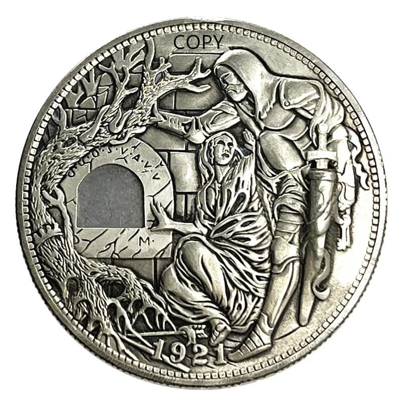 Mécanisme mobile, pièce de monnaie du Sainte Graal, Hobo en Nickel Morgan Dollar, booze romain, épée