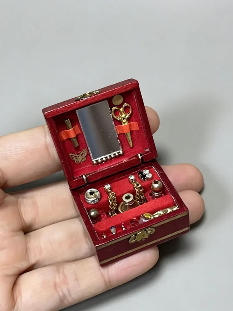 Mini boîte à bijoux rétro en bois pour maison de poupée 1:12, accessoires miniatures de simulation, 