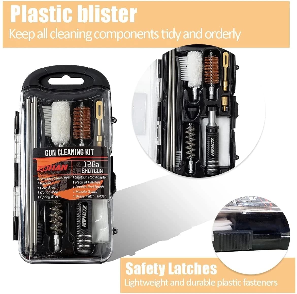 ZOHAN – Kit de nettoyage pour pistolet de chasse, calibre 12, fournitures de nettoyage universelles 