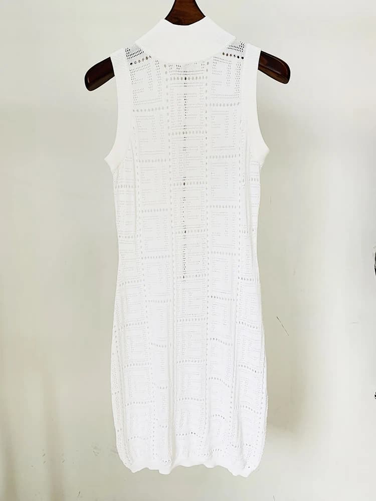 HIGH STREET Nouveauté Été 2026 Robe débardeur en maille ajourée sans manches avec monogramme, style 