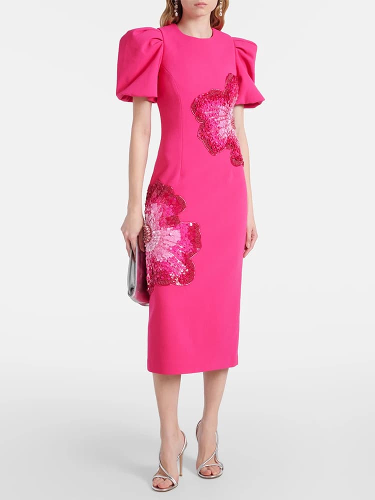 HIGH STREET Nouveauté 2026 Robe midi à manches courtes pour femme, de créateur, ornée de perles et d