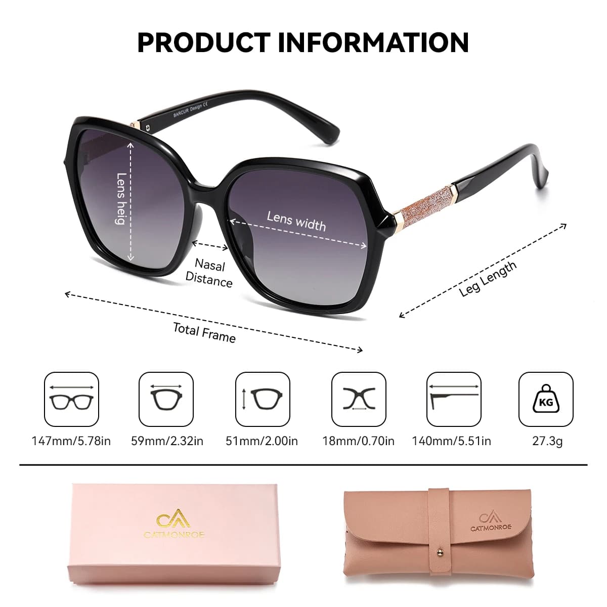 CATMONROE luxe polarisé femmes lunettes de soleil cadre papillon rose boîte-cadeau mode UV400 lunett
