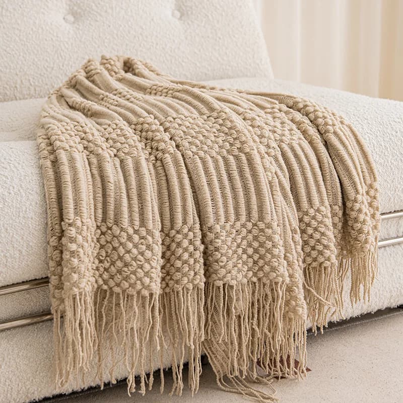 Couverture tricotée kaki avec glands, couvre-lit épais Vintage de luxe pour ferme, couverture surdim