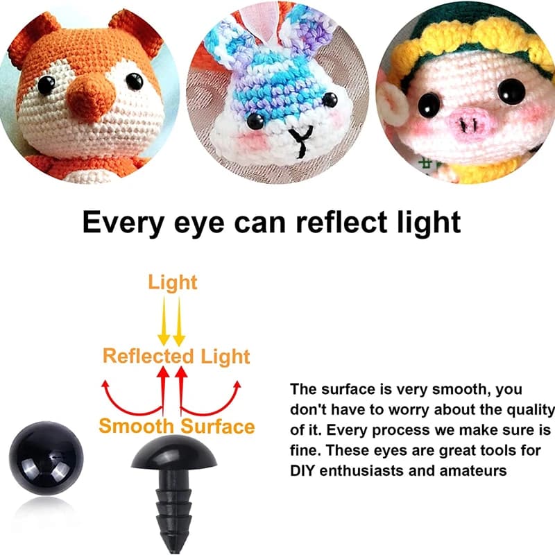 Yeux de sécurité en plastique noir pour jouets Amigurumi, kit de bricolage, artisanat TeddyBear, acc
