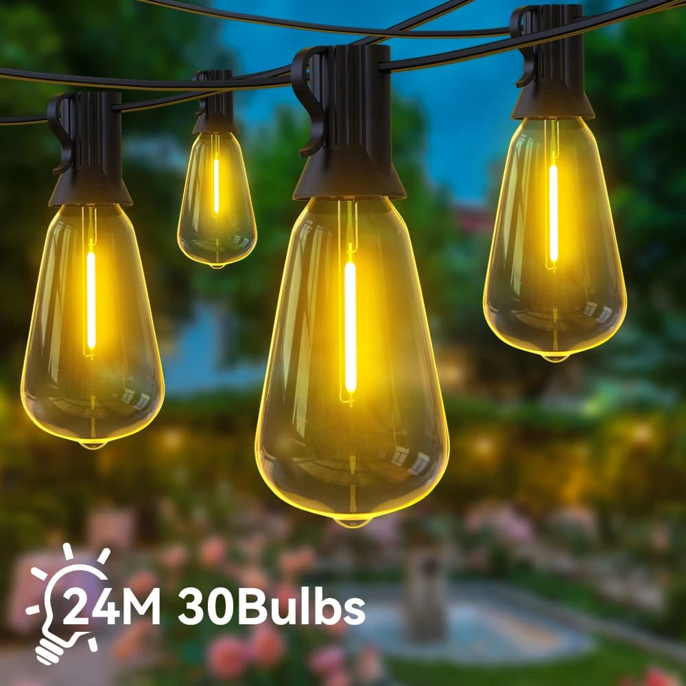 Guirlande lumineuse LED ST38 24M/15M, guirlande lumineuse extérieure pour jardin, café, mariage, rue