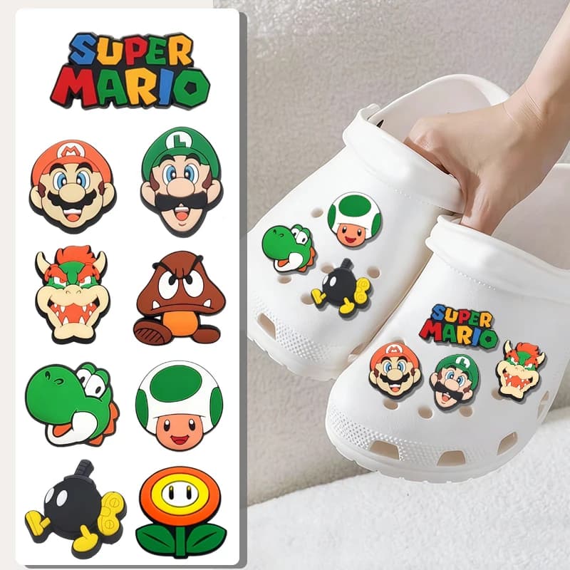 Breloques de chaussures en forme de figurines de dessins animés, accessoires mignons Superbros pour 