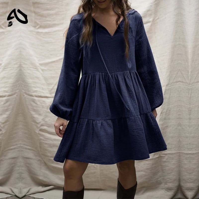 Original Robe en mousseline 100% coton, style rétro, ample, à lacets, à volants, manches longues, ve