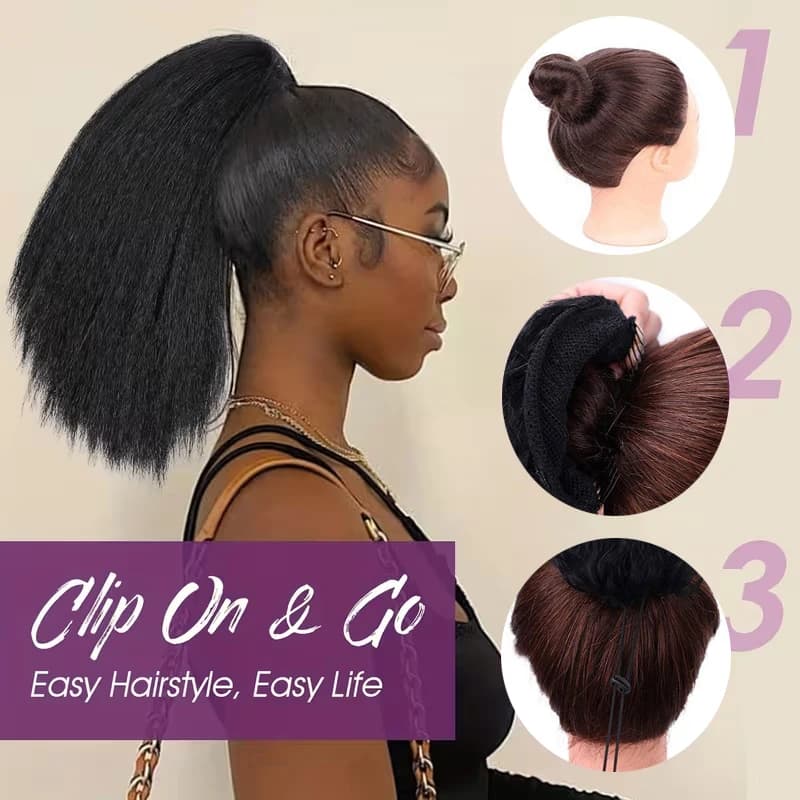 Extensions capillaires synthétiques Yaki courtes et lisses avec cordon de serrage, 10 pouces, queue 