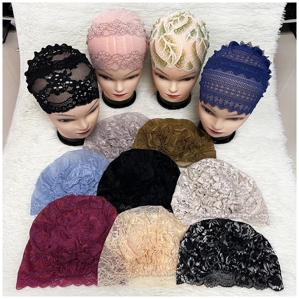 Chapeau en flanelle ajouré en dentelle pour femmes, Design élastique, casquette pour le front, croix