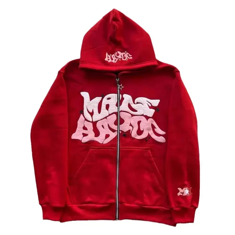 Sweat à capuche zippé avec lettres de style américain rétro, unisexe, idéal pour être associé à une 