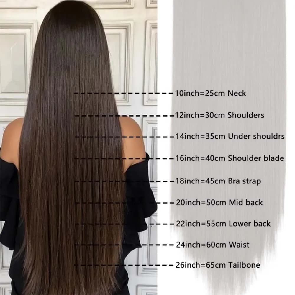 Extensions de cheveux synthétiques longues et lisses à clips, 24 pouces, 16 clips, 7 pièces/ensemble