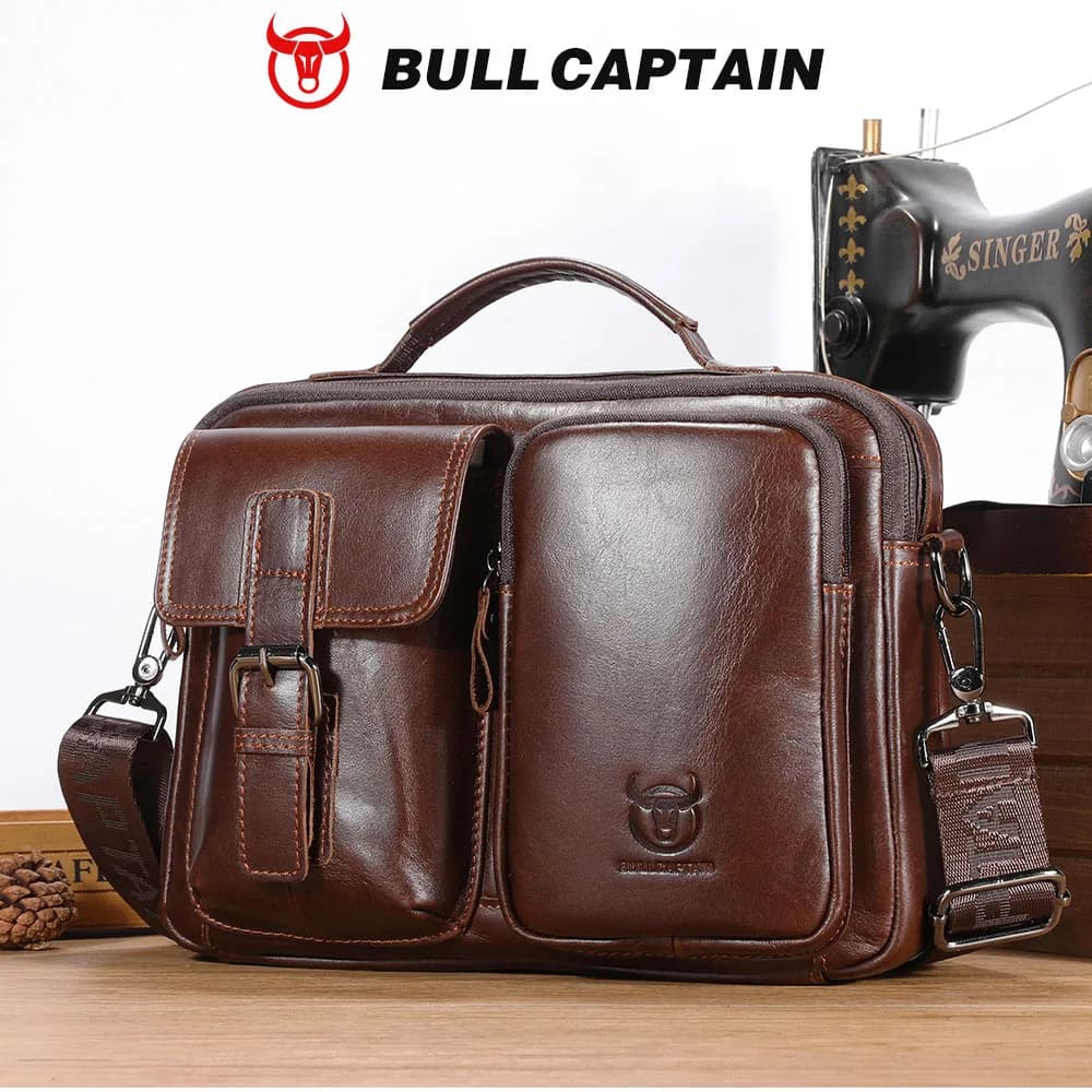 BULLCAPTAIN nouveau sac à bandoulière en cuir véritable pour hommes porte-documents pour hommes sac 