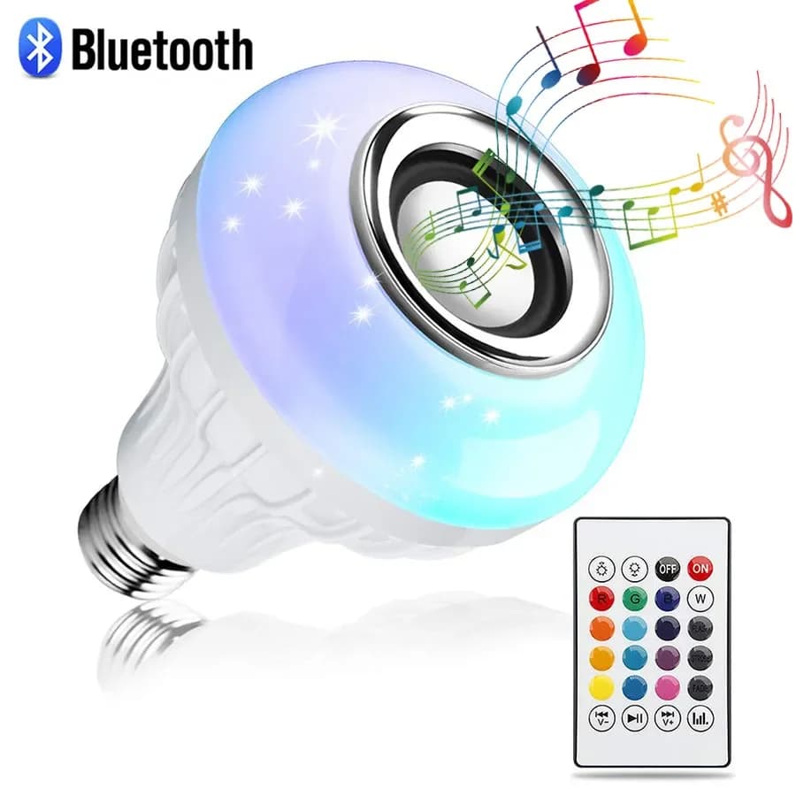 Ampoule de musique avec haut-parleur Bluetooth E27, 12W, télécommande RGB, 85-265V, pour chambre à c