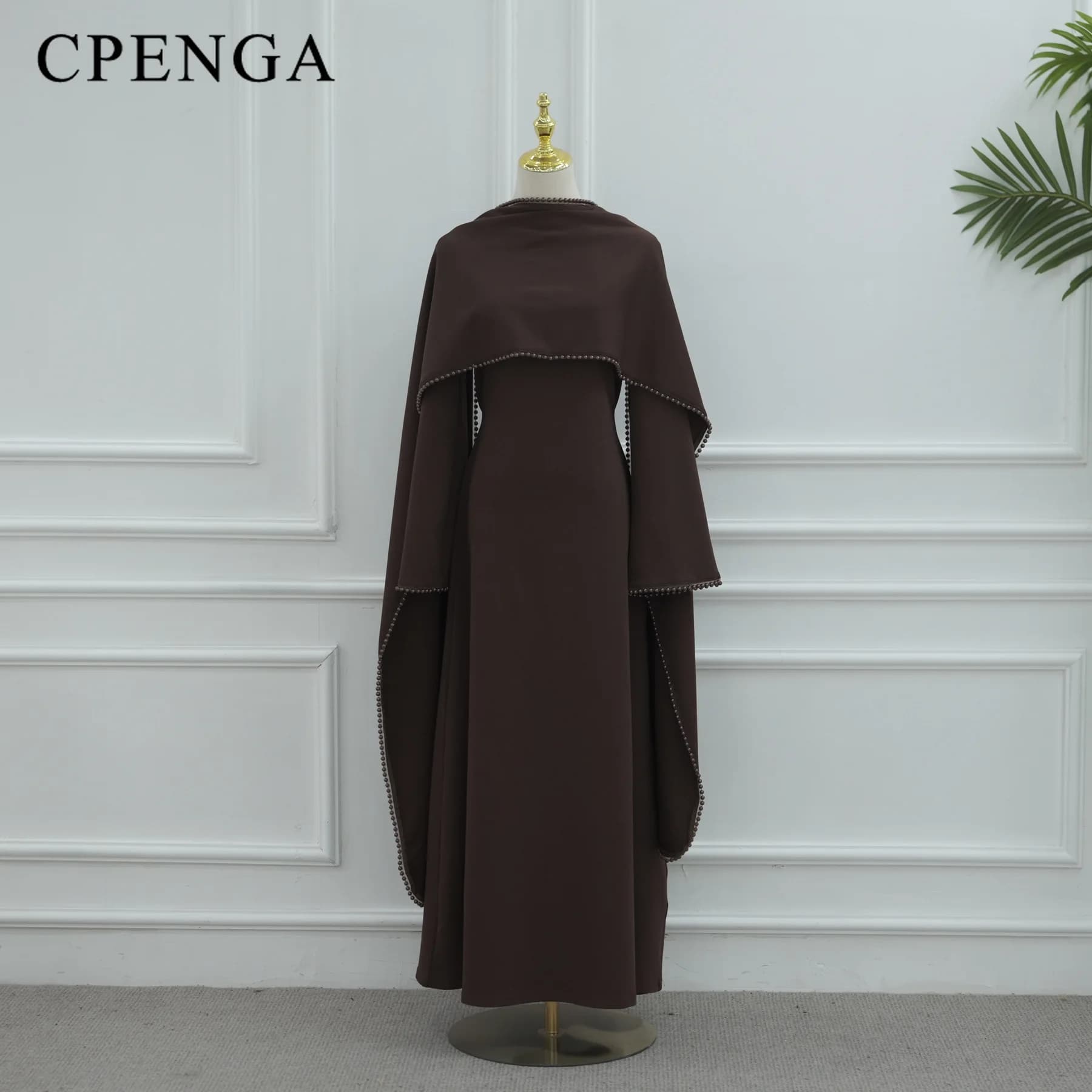 Robe Abaya Modeste pour Femmes Musulmanes du Moyen-Orient avec Châle Amovible, Élégante Robe Simple 