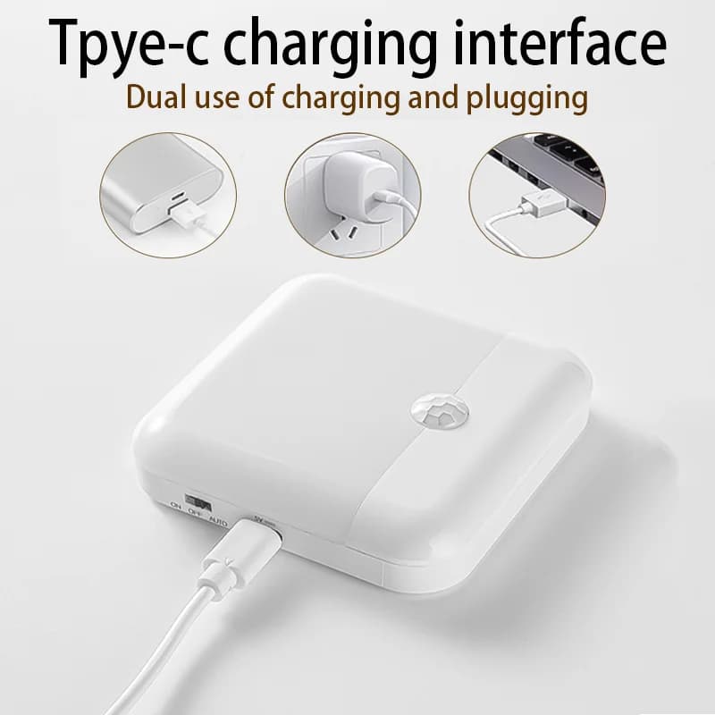 Lumière de capteur de mouvement Led USB TYPE-C charge lampe carrée pour chambre cuisine escalier cou