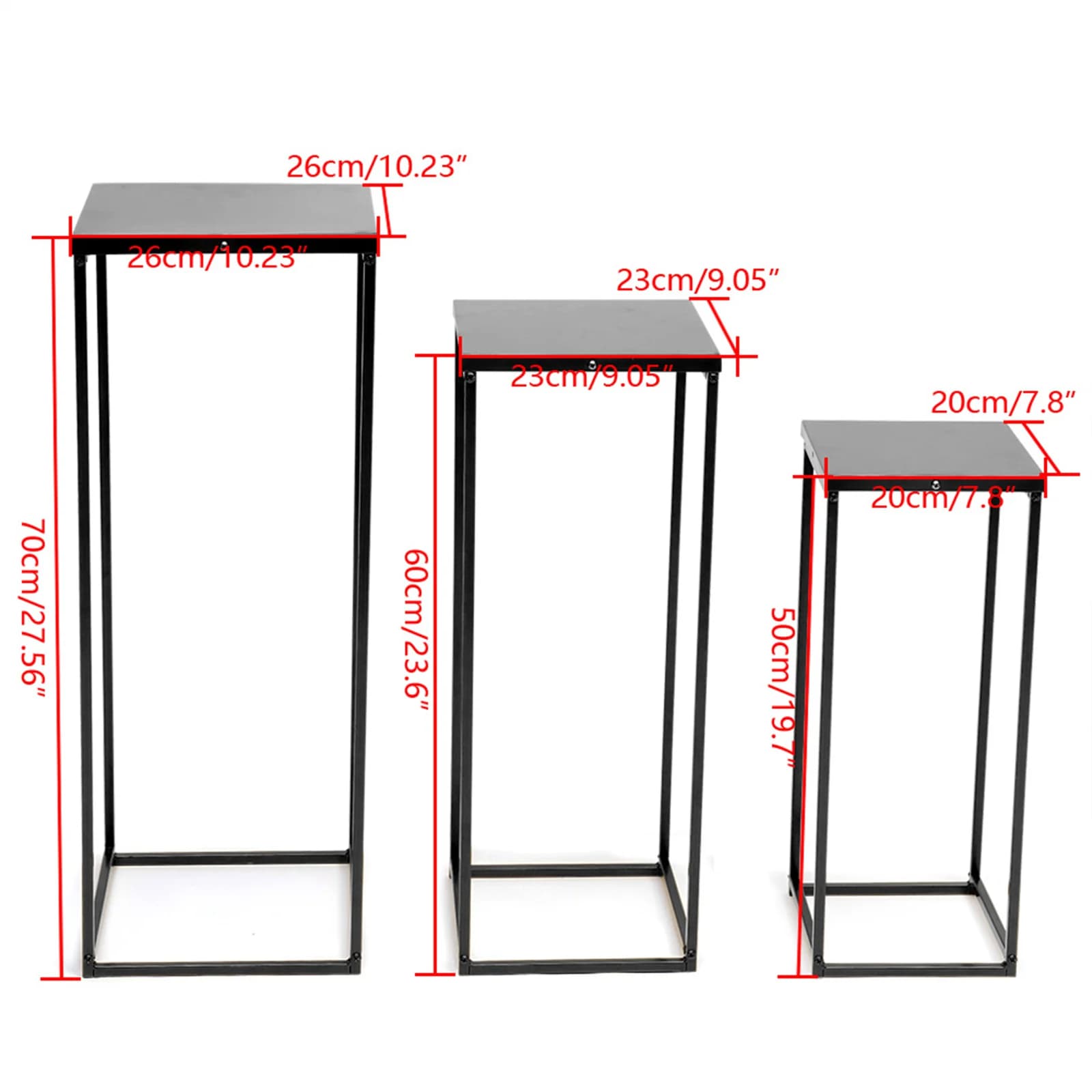 Ensemble de 3 supports de fleurs carrés en métal, support pour plantes, colonne d'art, route, plomb,