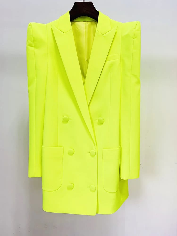 Blazer long double boutonnage de créateur pour femme, nouvelle collection 2026, haute qualité, épaul