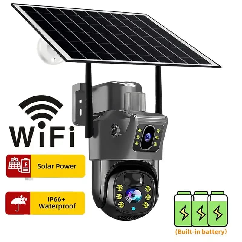 Caméra solaire sans fil 4G 4K 8MP pour extérieur 2026, double objectif, Wi-Fi, IP, PIR, vision noctu