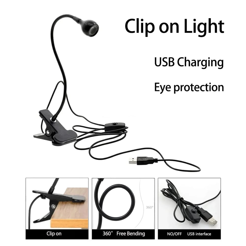 Clip lumineux LED avec interrupteur, lumière LED USB pour la lecture, l'étude, les livres, lampara d