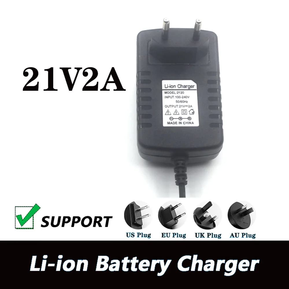 Chargeur de batterie au lithium 18650 DC 21V 2A, pour pack de batteries Li-ion 18V 0.5A 1A 2A 4 cell