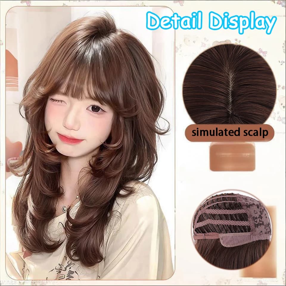 Perruque synthétique Style Lolita avec frange, cheveux longs bouclés, Fibers haute température, pour