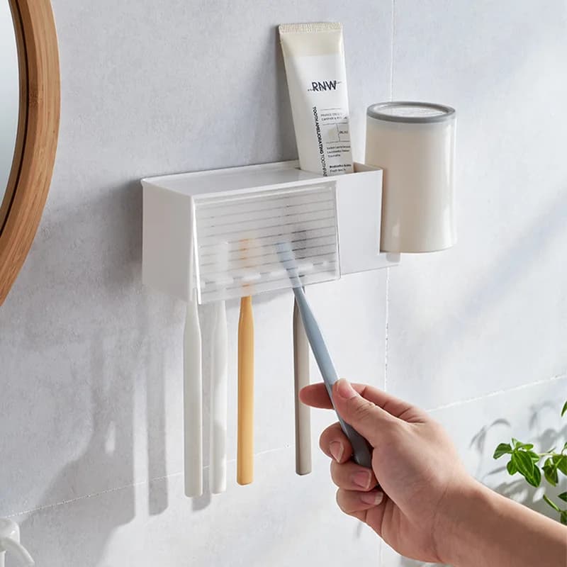 Étagères de salle de bain, support mural pour brosse à dents et dentifrice, support de rangement à v
