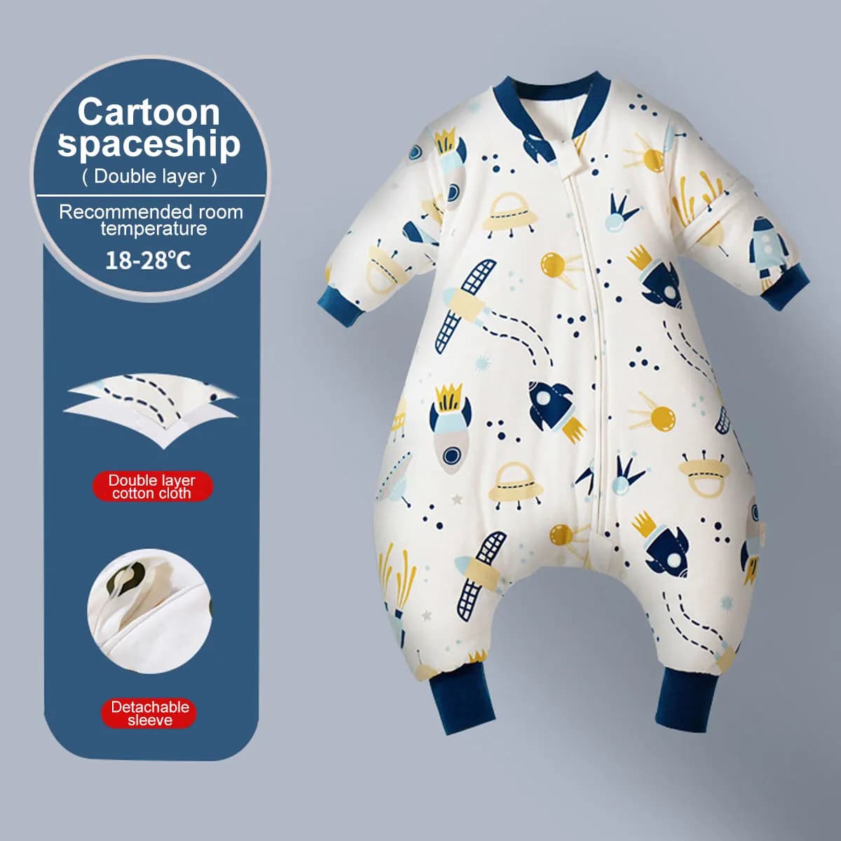 Gigoteuse à jambes fendues de dessin animé pour bébé, sac de couchage pour enfants, poignées, manche
